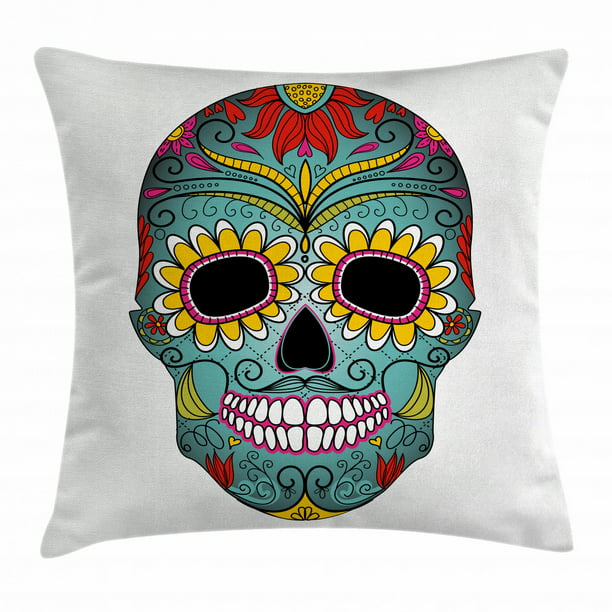 16x16 Multicolor Hipsterness Grungy Skull-Beard Lover Gift Throw Pillow 